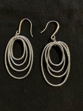 Layered Textured Hoop Drop Earrings in Silver